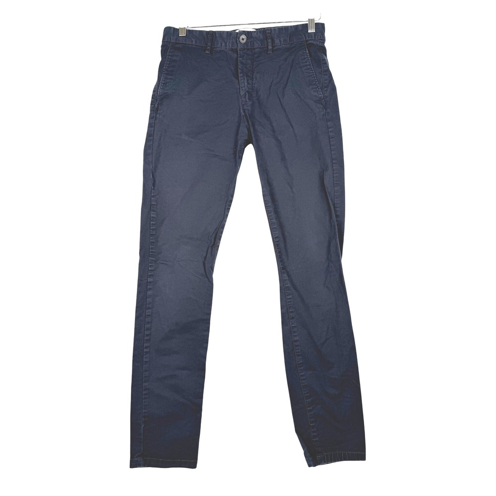 H&M L.O.G.G. Chino Pants Mens 30 Navy Blue Skinny Fit Stretch Cotton Trousers